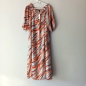 Ann Taylor | Dresses | New Ann Taylor Off Shoulder Maxi Dress Zebra Stripe  White Brown Blue Medium | Poshmark